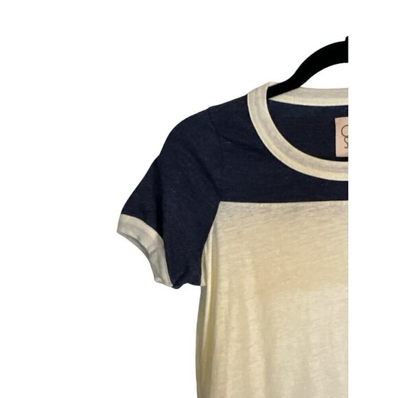 Chaser Women's Short Sleeve Color Blocked Jersey T-Shirt Size M Cream Blue NWOT - Picture 4 of 7
